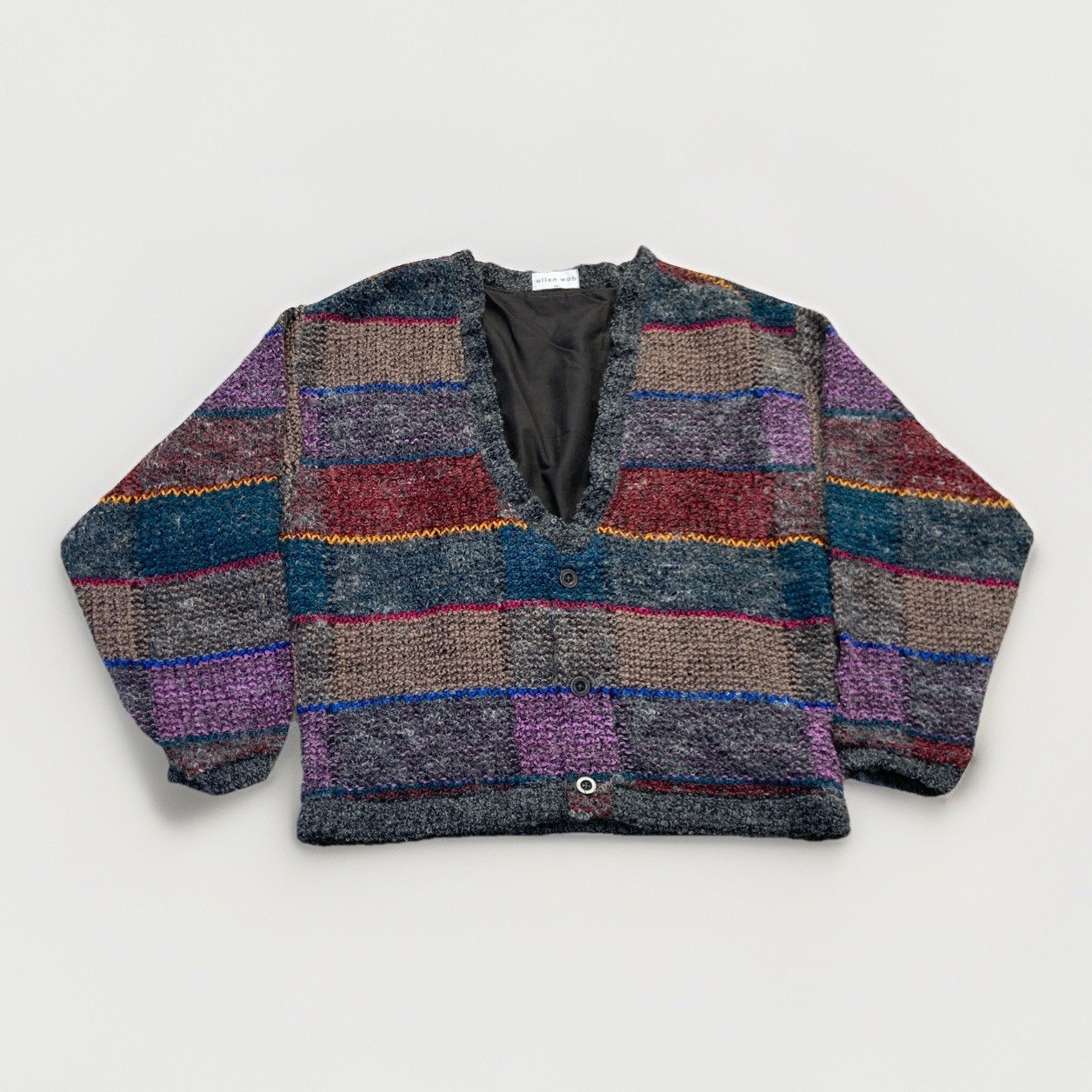 Vintage Allen Wah Cardigan Mens M Sweater Striped 90s Cotton Blend Retro